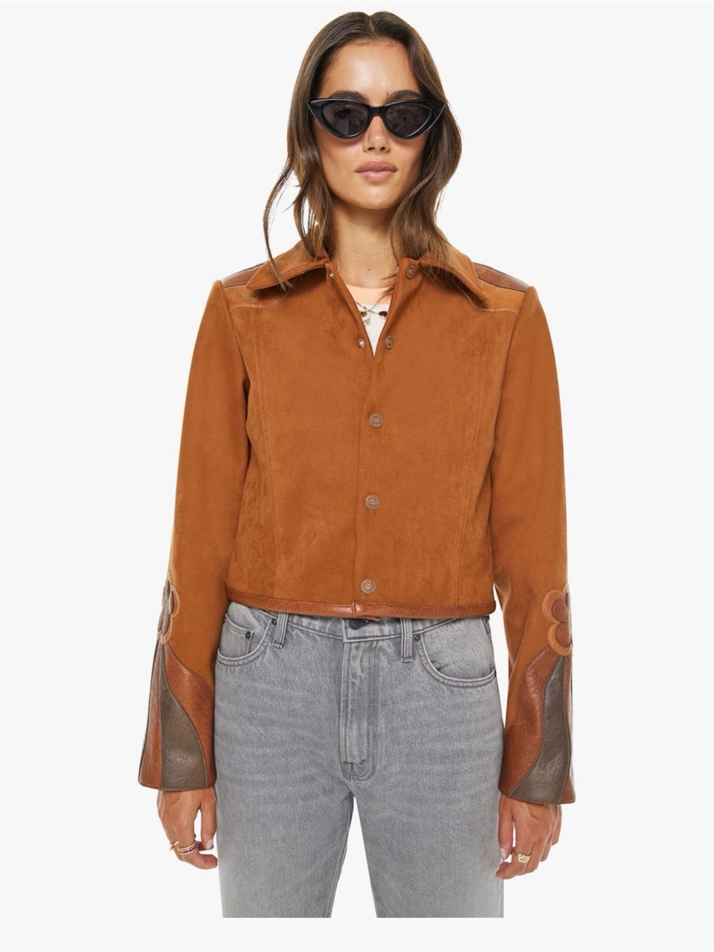 NWT MOTHER The Open Book Faux Suede Cropped Jacket in “Birds Eye View”